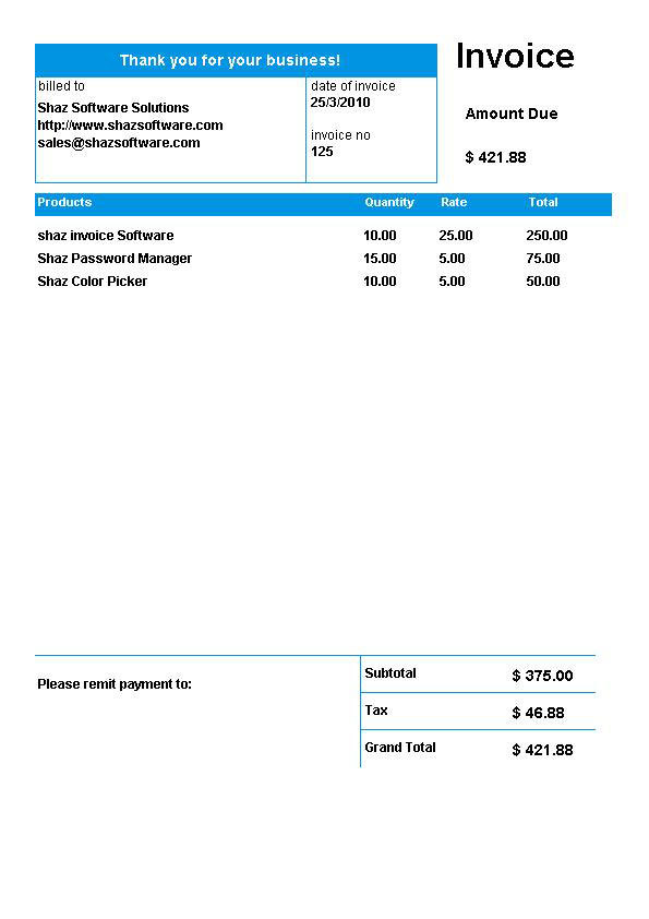 Shaz Invoice Software Business System Billing Generator Maker Creator AT SOFT01