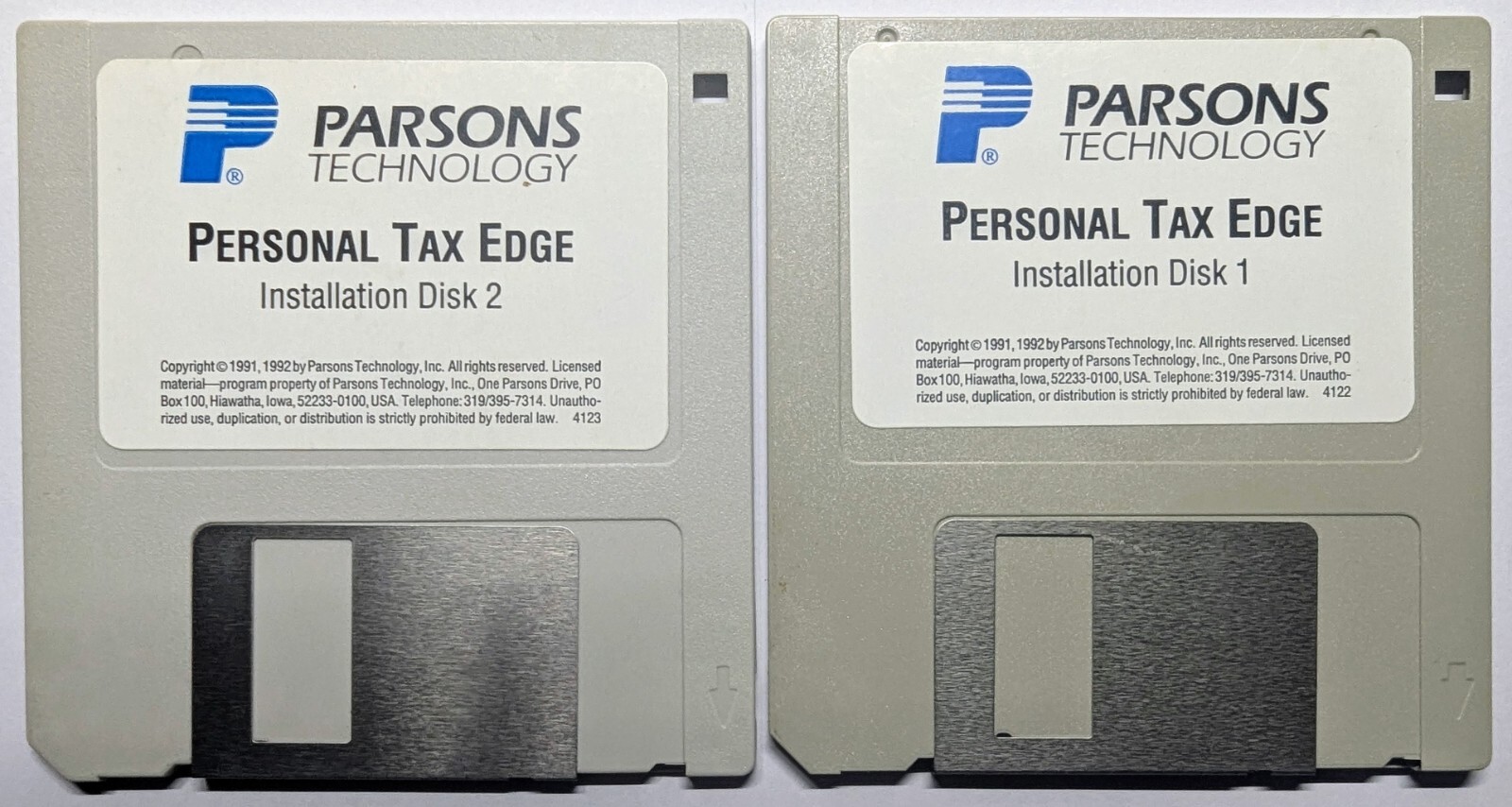 Vintage Parsons Technology Personal Tax Edge – 1992 on 3.5″ Installation Disks