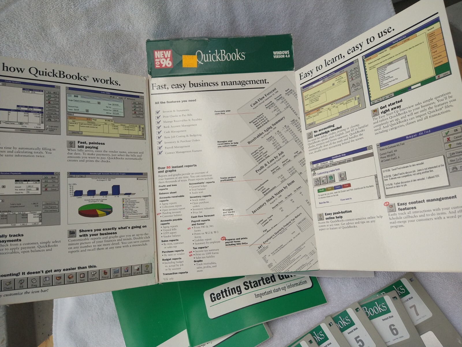 Quicken QuickBooks business Financial Software.Win 95 & Windows 3.5 floppy discs