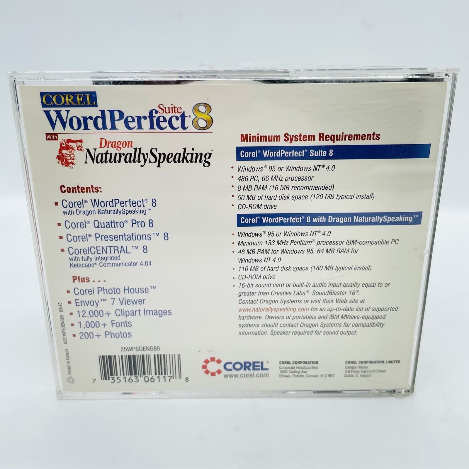 Corel Word Perfect Suite 8 w/ Dragon Naturally Speaking (Windows PC) Fast Ship
