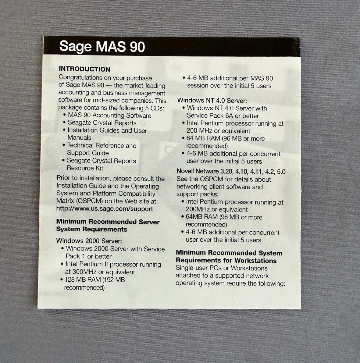 Sage MAS90 (Windows), MAS200 (Client/Server & SQL Server) New Sealed. ? Key Code