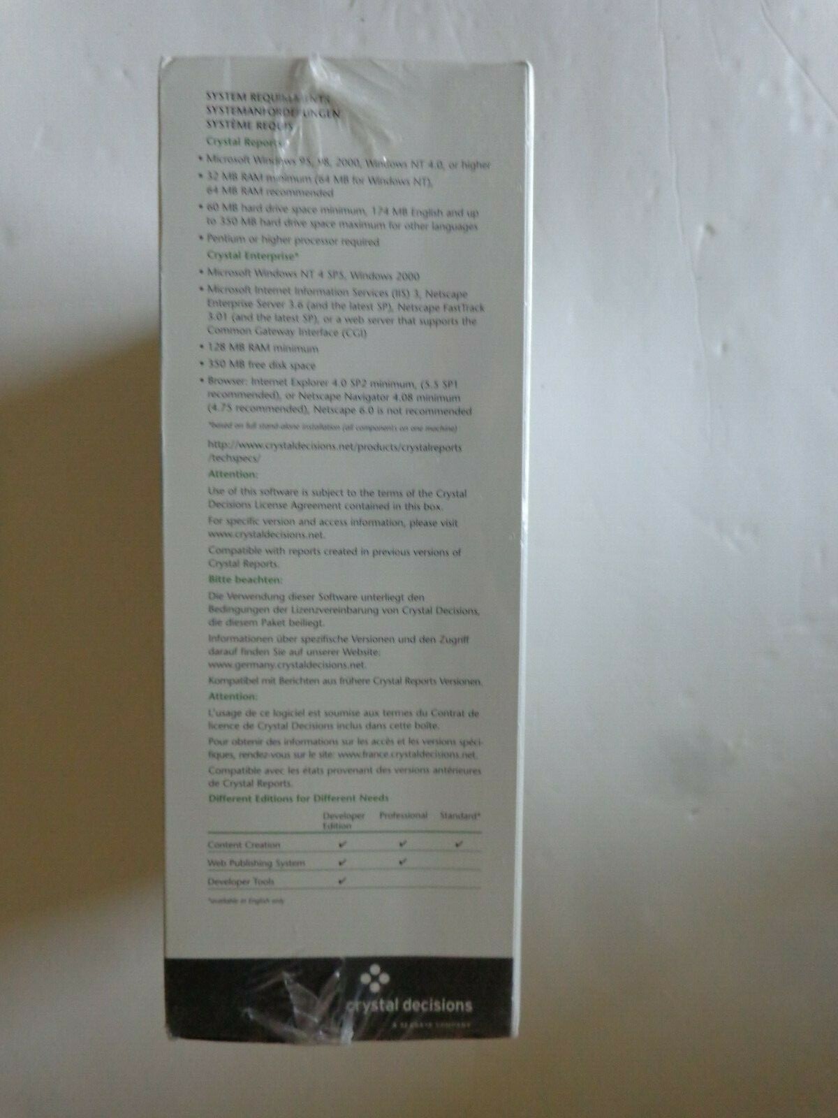 Crystal Reports 8.5 Professional For Windows (New Factory Sealed Retail Box)