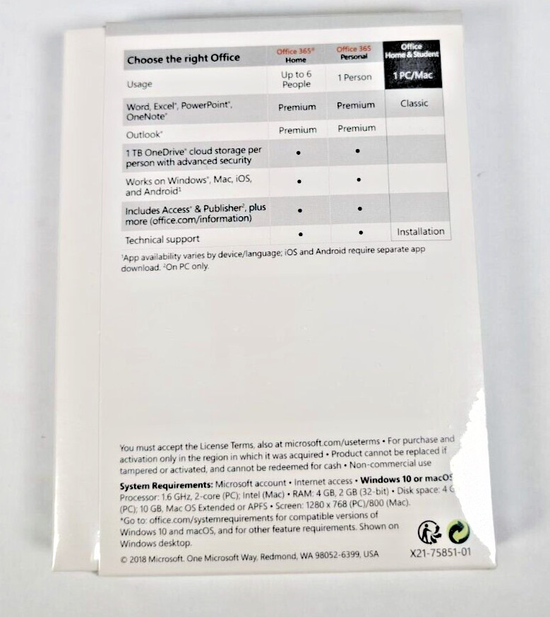 Microsoft Office Home & Student 2019 – 1 PC/Mac – New Sealed – US/Canada