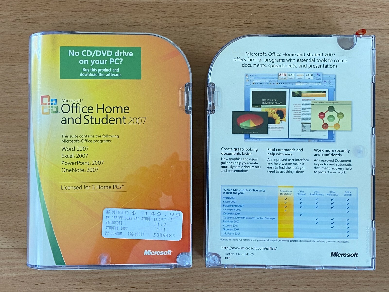 Genuine Microsoft Office Home and Student 2007 Licensed for 3 Home Computers