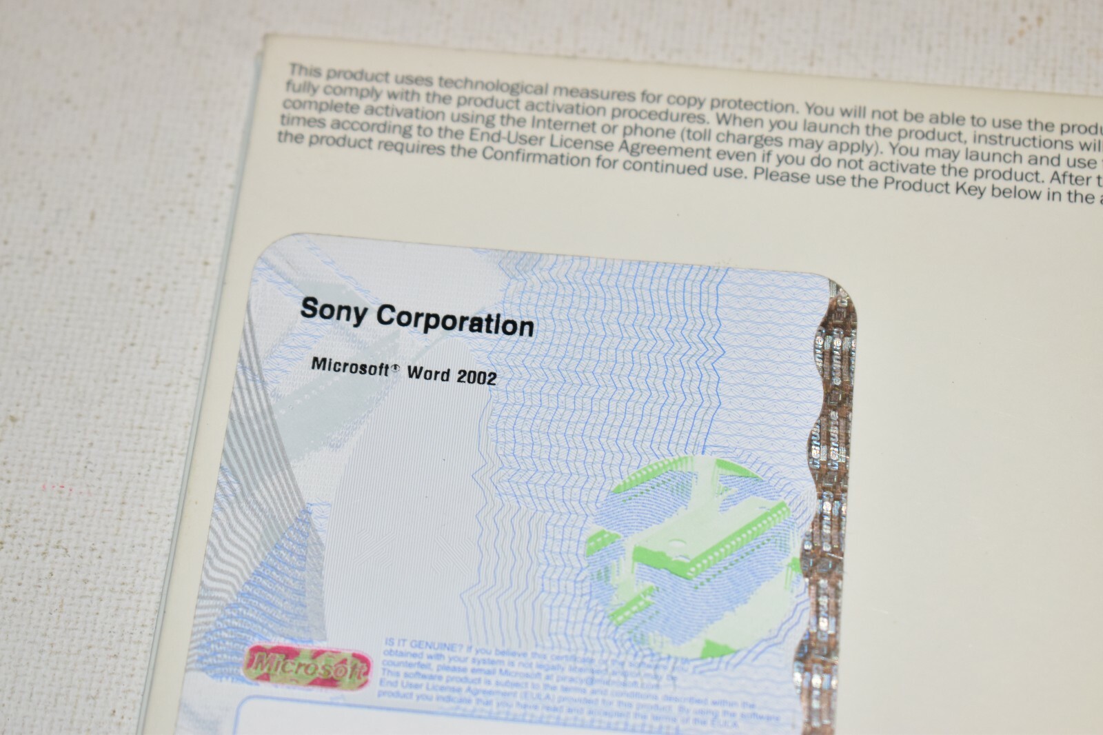 Microsoft Word 2002 Windows w/ Product Key for Sony Corporation