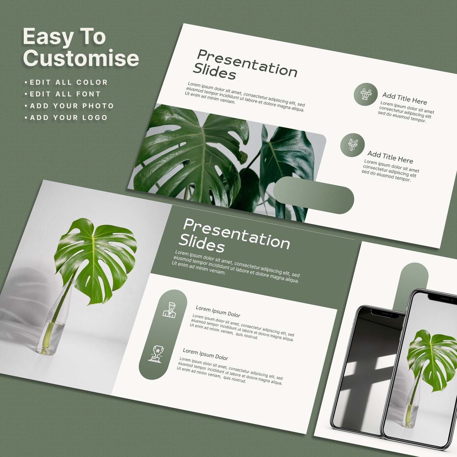 Minimalist Green Plant PowerPoint Template – Elegant Business Presentation