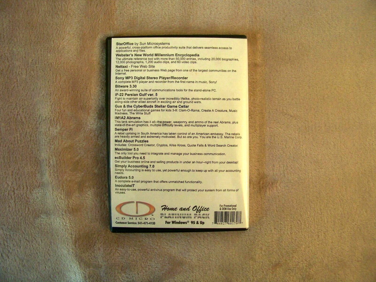 Vintage 1990s Home And Office Platinum Pack Various Software Games CD Micro