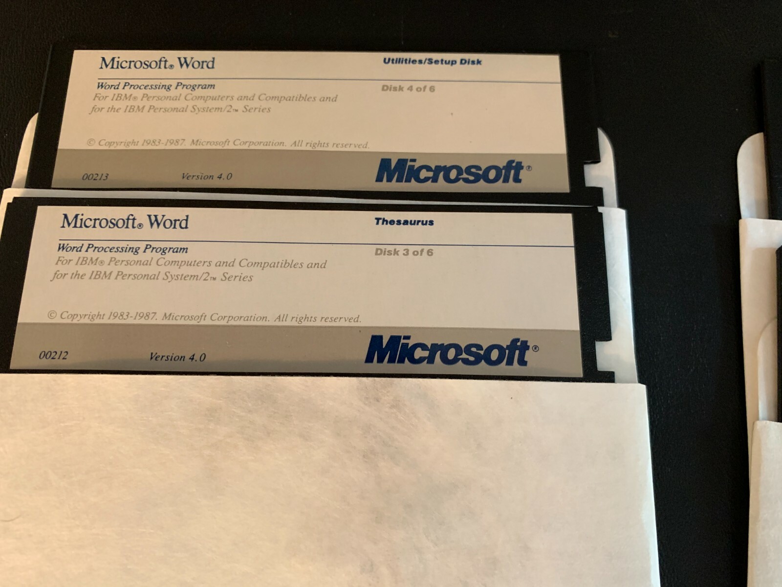 1987 MICROSOFT WORD VER 4 FOR IBM PERSONAL COMPUTERS SYSTEM 6 FLOPPY DISKS