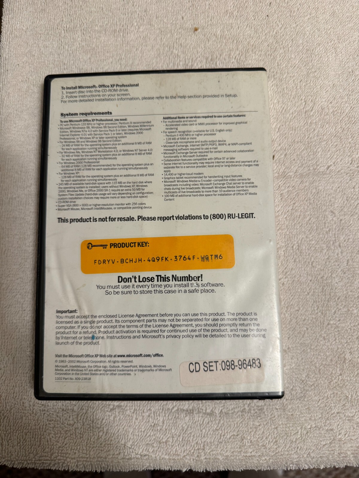 Microsoft Office XP Professional Version 2002