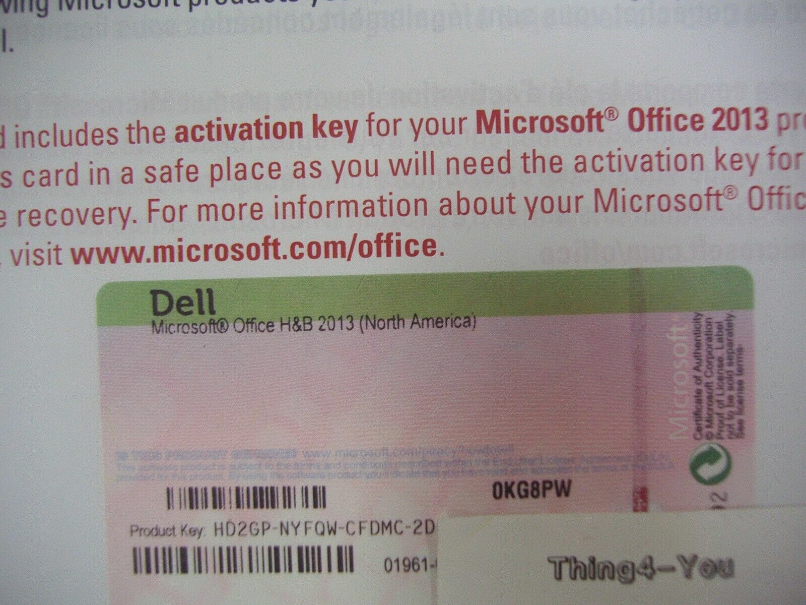 Microsoft Office 2013 Home and Business Full Retail Product Key Card (PKC) =NEW=