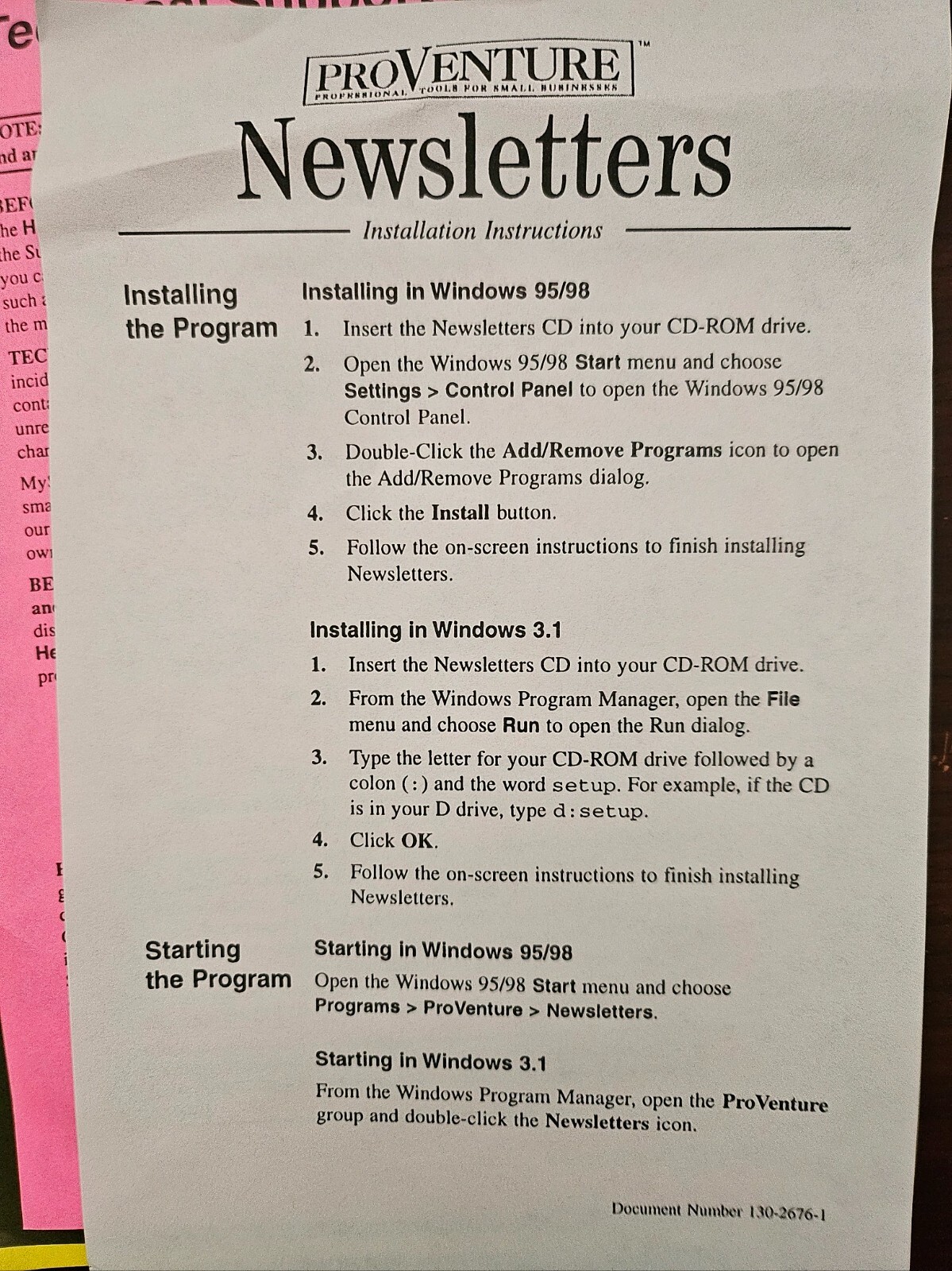 Pro Venture Newsletters Software Business Software for WIN ’95 – 3.1