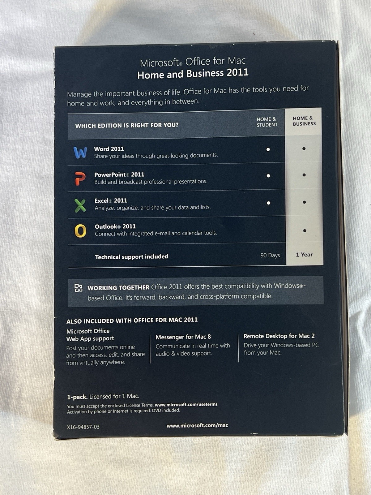 Microsoft Office:mac 2011 Home & Business – 1 User / 1 Mac – DVD