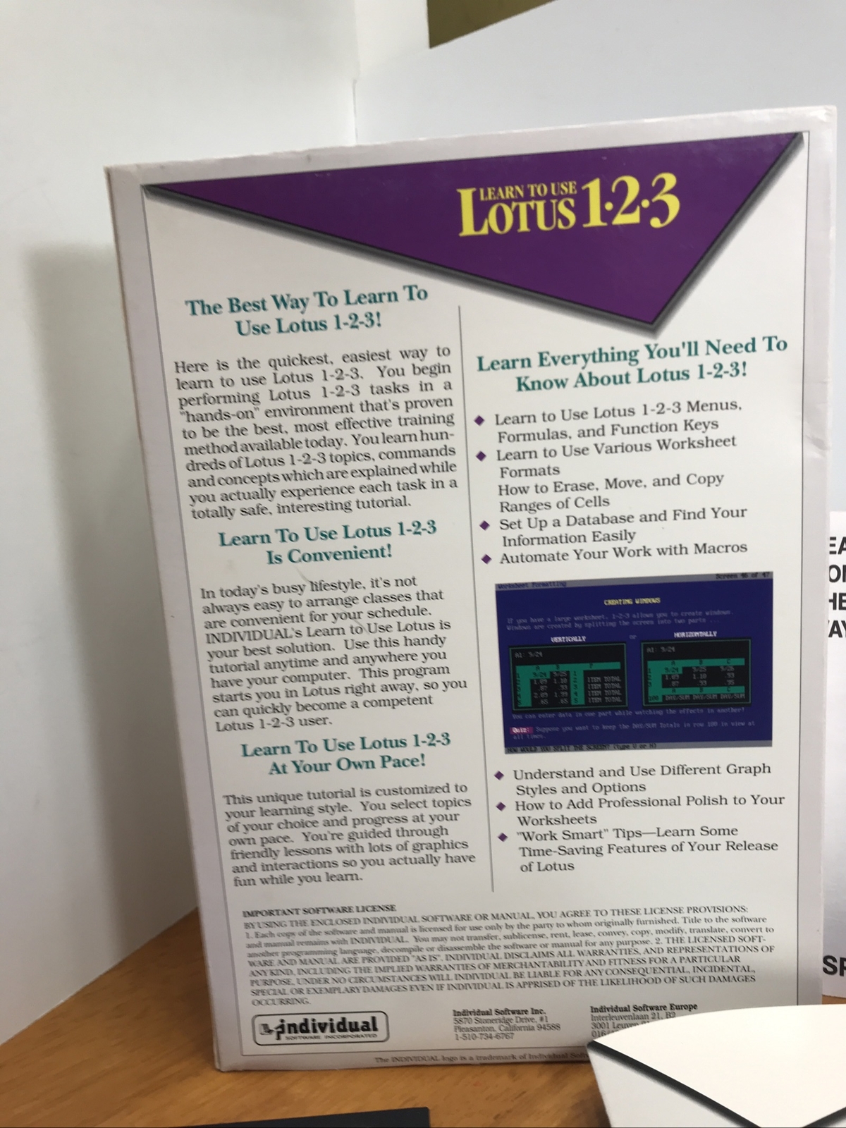 **Vintage LEARN TO USE LOTUS 1-2-3 INDIVIDUAL SOFTWARE TUTOR RETAIL PACKAGE