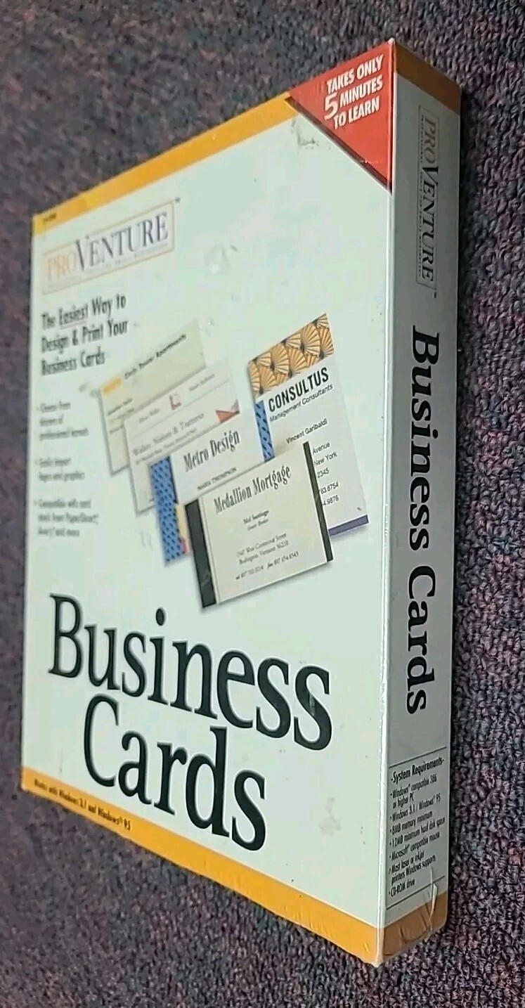 ProVenture Business Cards Design Print CD Software Windows 3.1/Windows 95