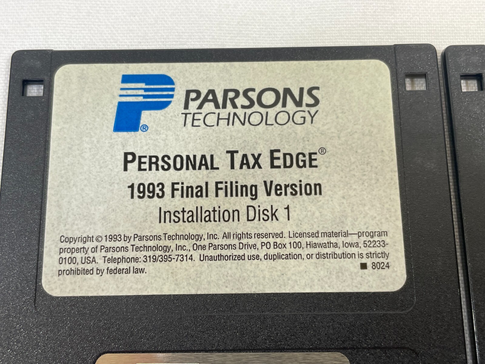 Vintage 1993 Parsons Technology Software State & Personal Tax Edge 3.5″ Floppy 4