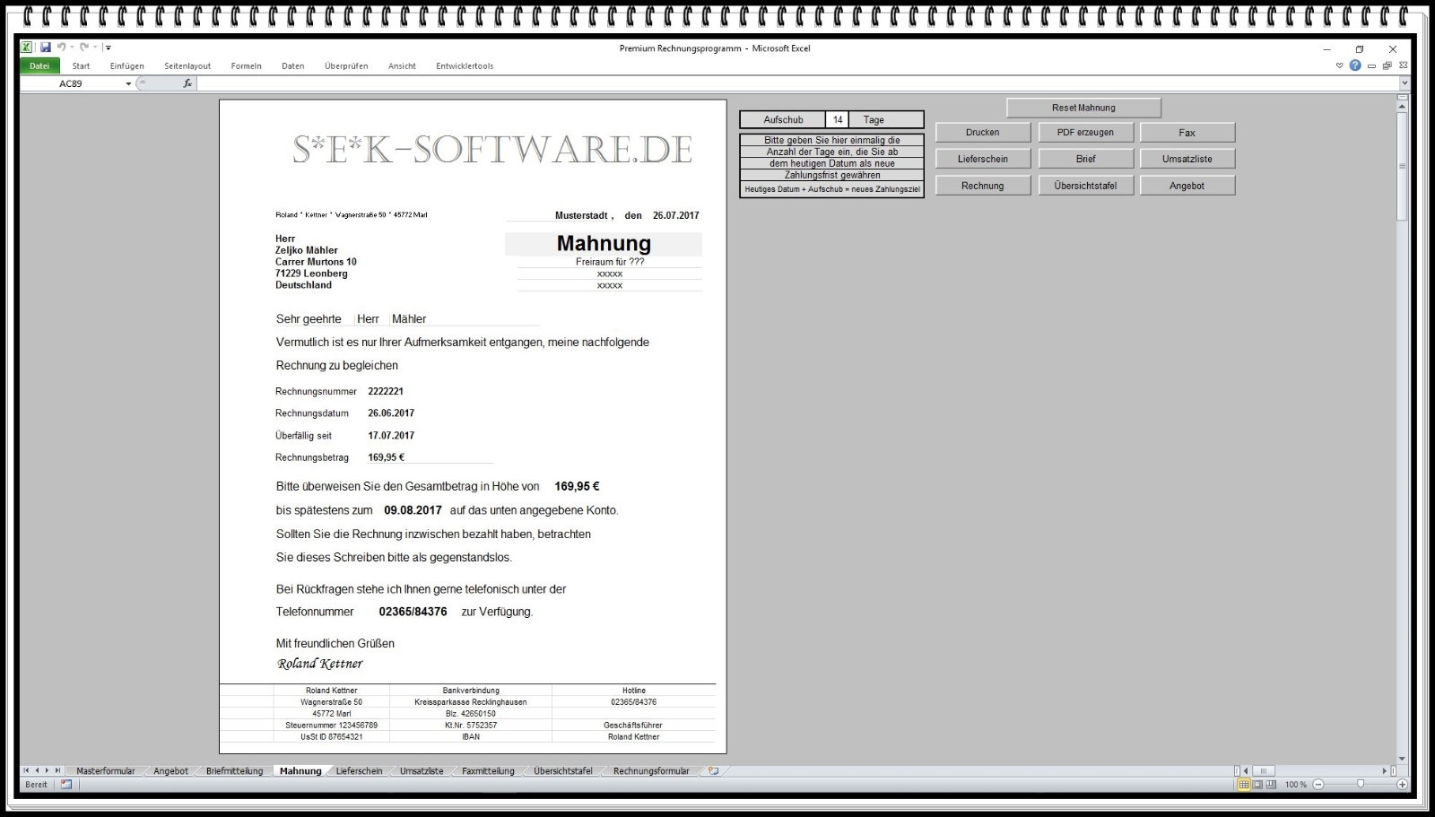 Invoice program invoice software reminder delivery note offer fax letter PDF