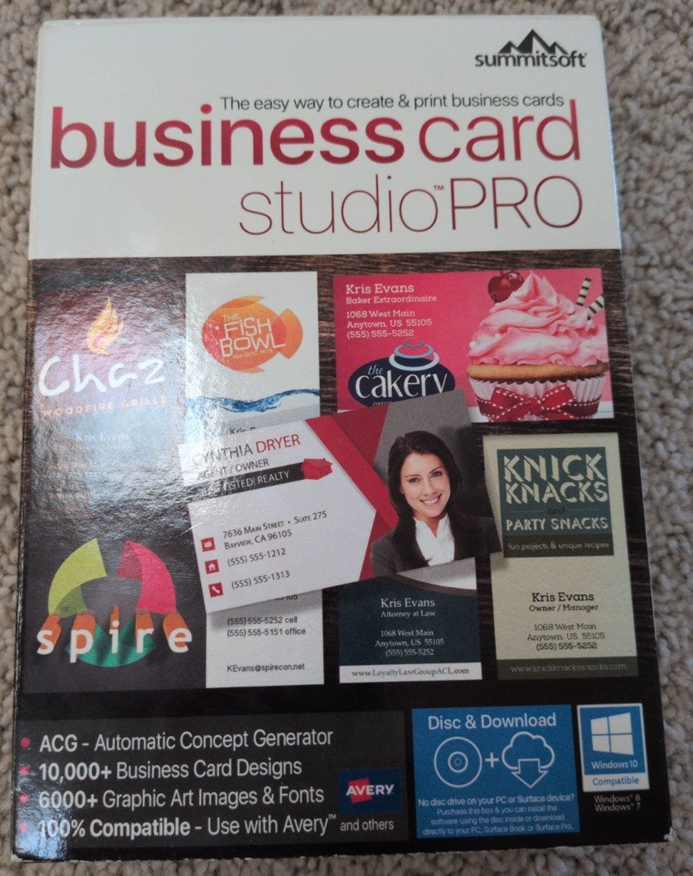 Summitsoft Business Card Studio Pro Disc + Download PC Design Software VG