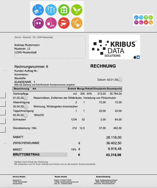 Rechnungsprogramm Rechnungen Produkte Lagerverwaltung Dienstleistung Mac Windows