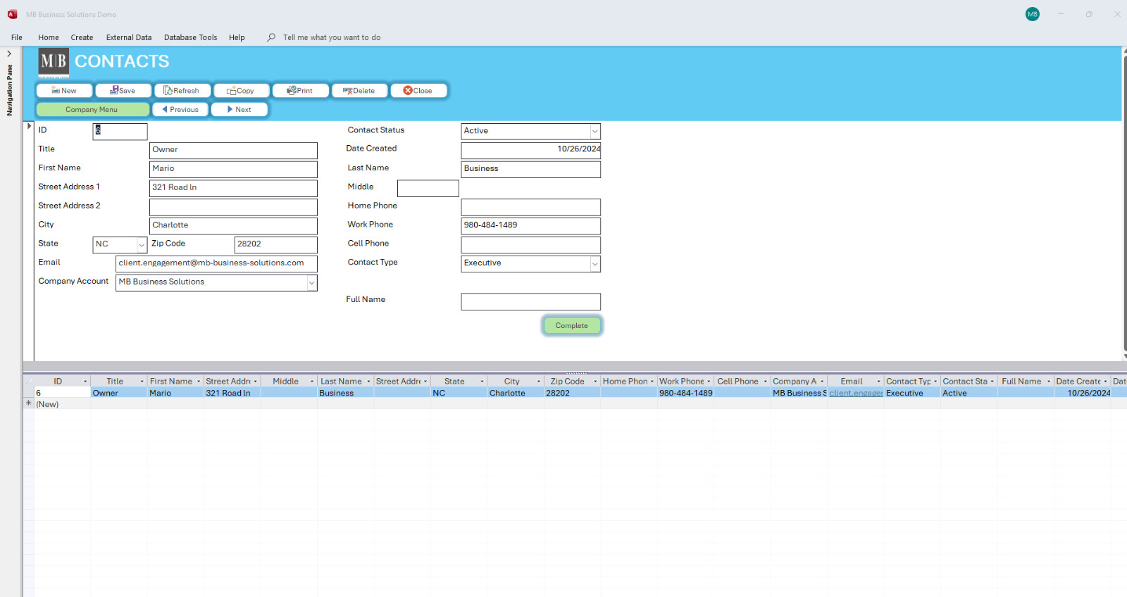 Contact form templates with database services