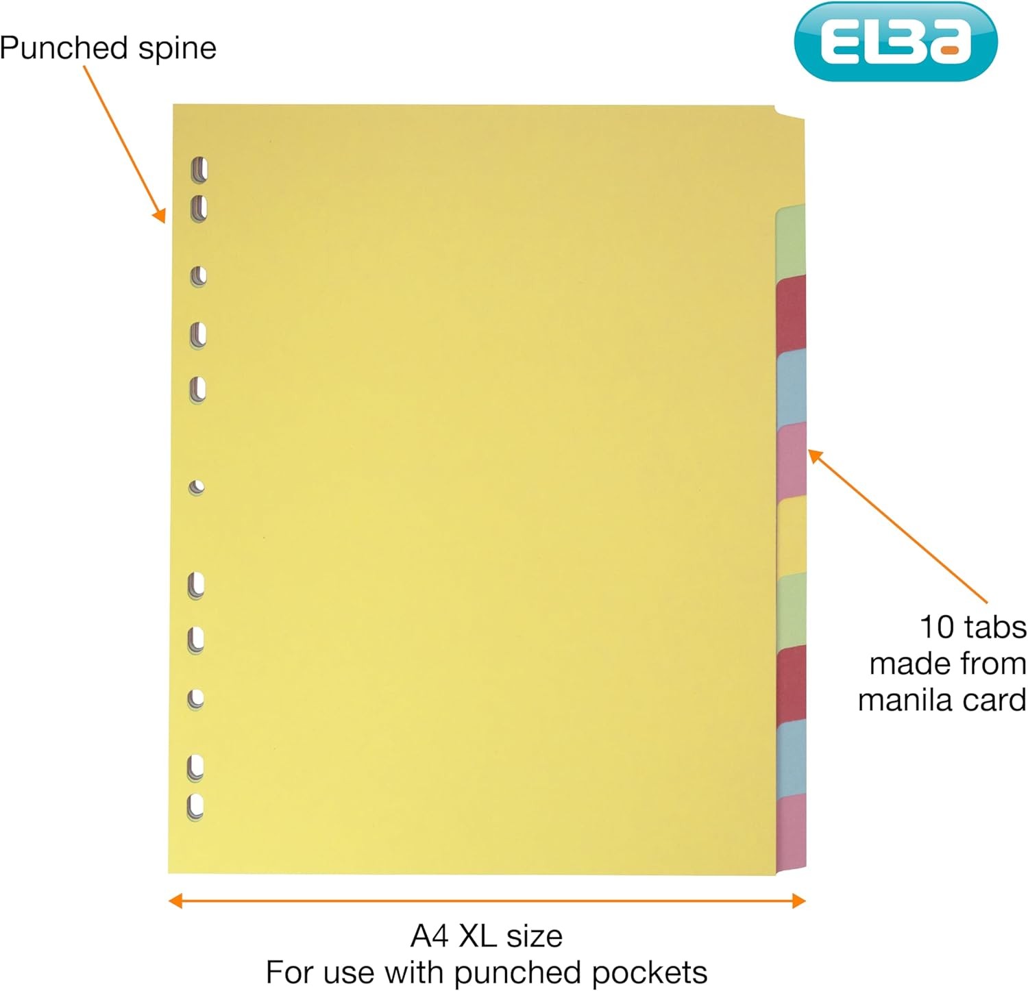 Elba A4+ (Extra Wide), 10 Part Card File Dividers, Assorted, 5 Packs of 10