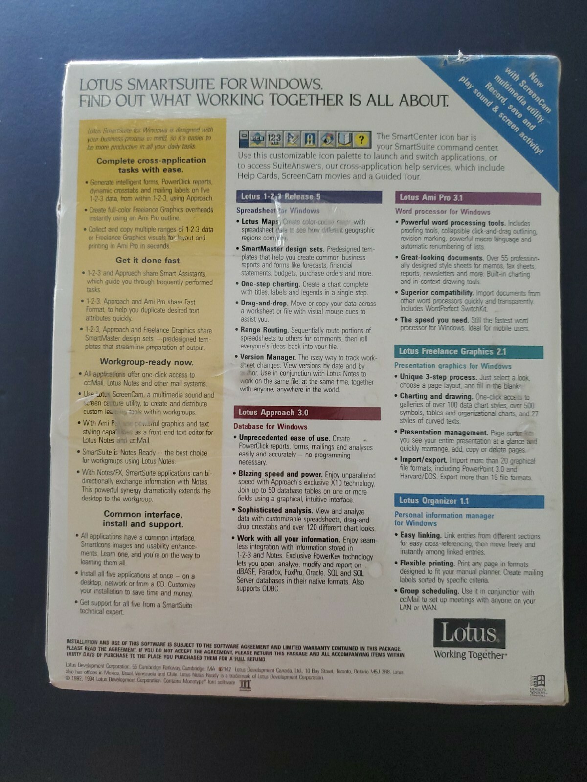 Lotus SmartSuite Release 4 Windows 3.1 New/Sealed 3.5″ Diskettes 1-2-3 & More