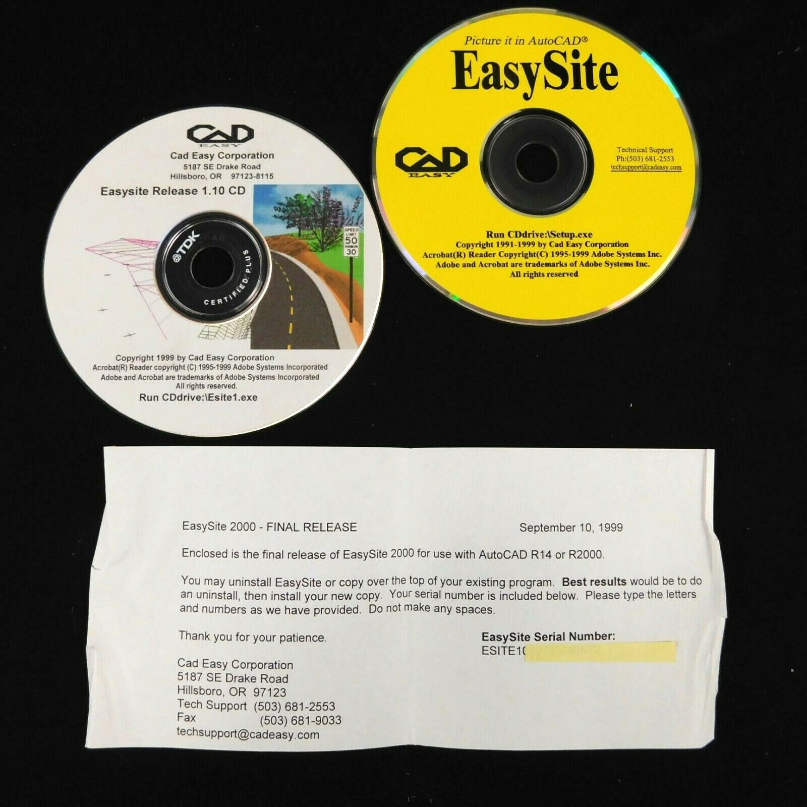 Easy Site Rel. 1.10 for Autocad 14 – 2000 Site Modeling Manual CD Serial Number