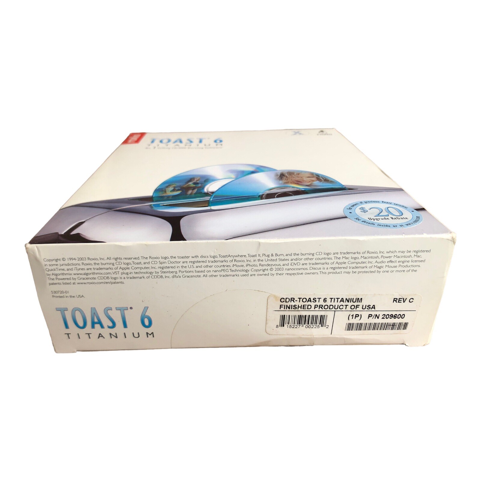 ROXIO TOAST 6 TITANIUM CD/DVD BACKUP SOFTWARE (JMS9) TC Vintage Max OS X PC