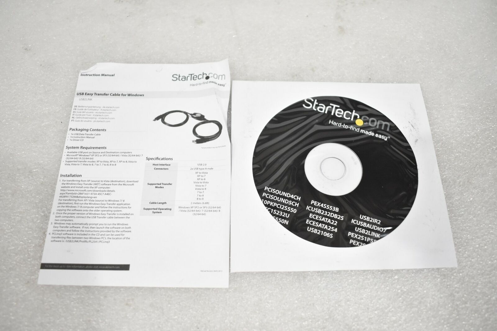 STARTECH USB2LINK USB EASY TRANSFER CABLE FOR WINDOWS