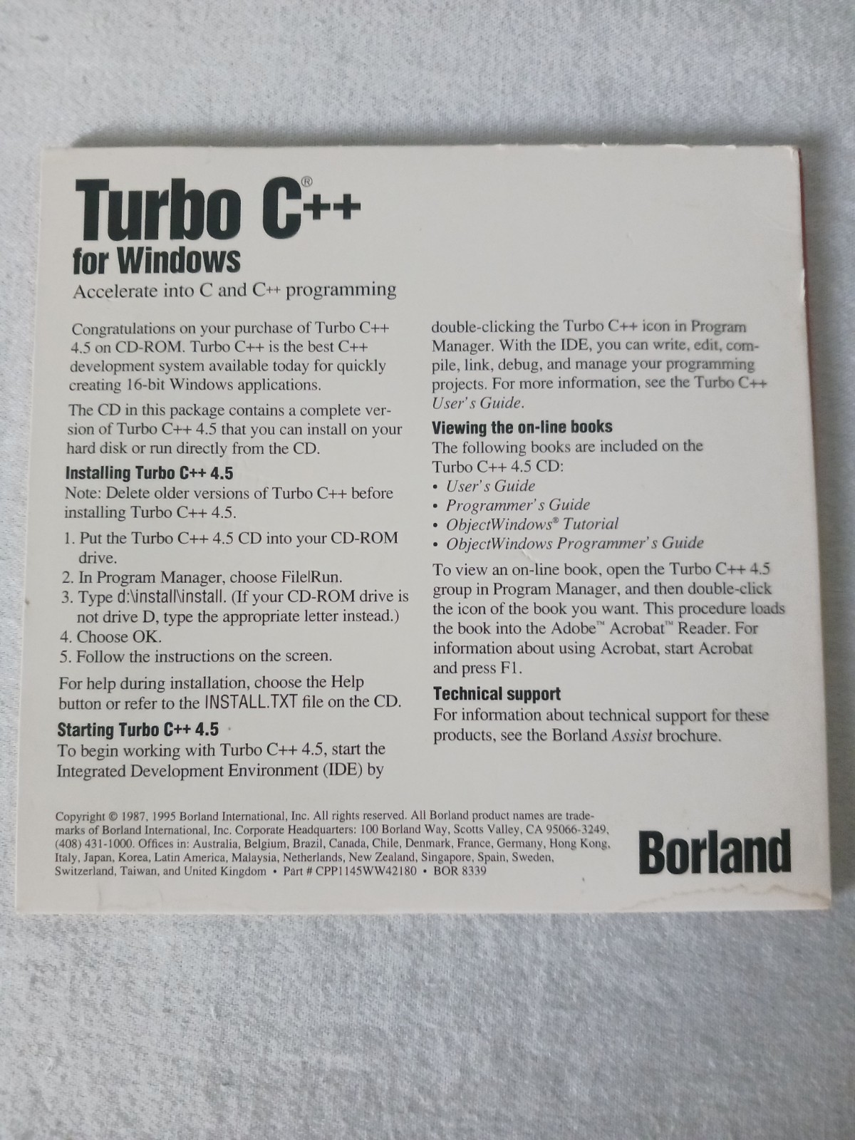 Borland Turbo C++ 4.5 On CD-ROM For Windows