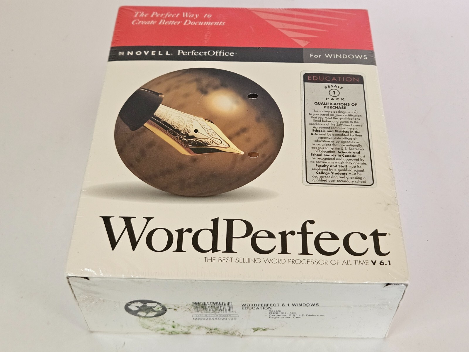Novell Word Perfect 6.1 Windows Sealed HD Diskettes Word Processor
