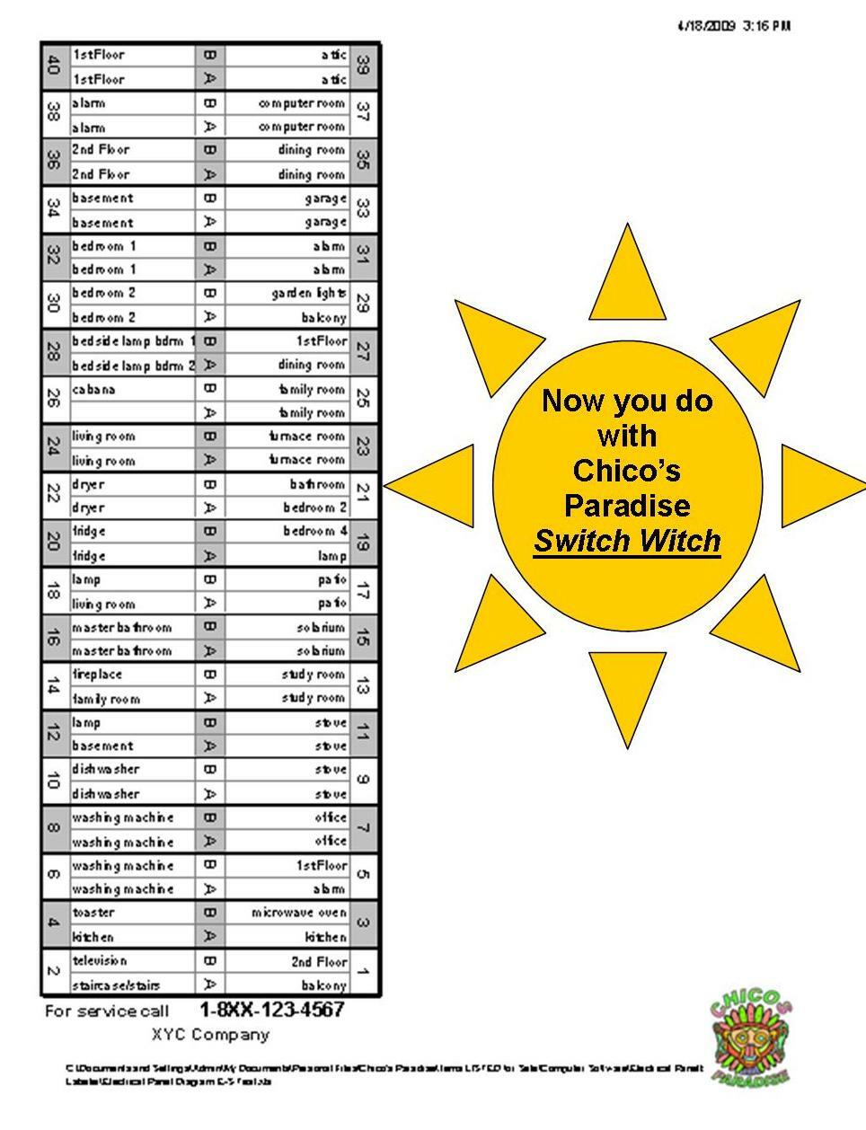 Electric BREAKER PANEL SWITCH Label SPREADSHEET Spanish English French