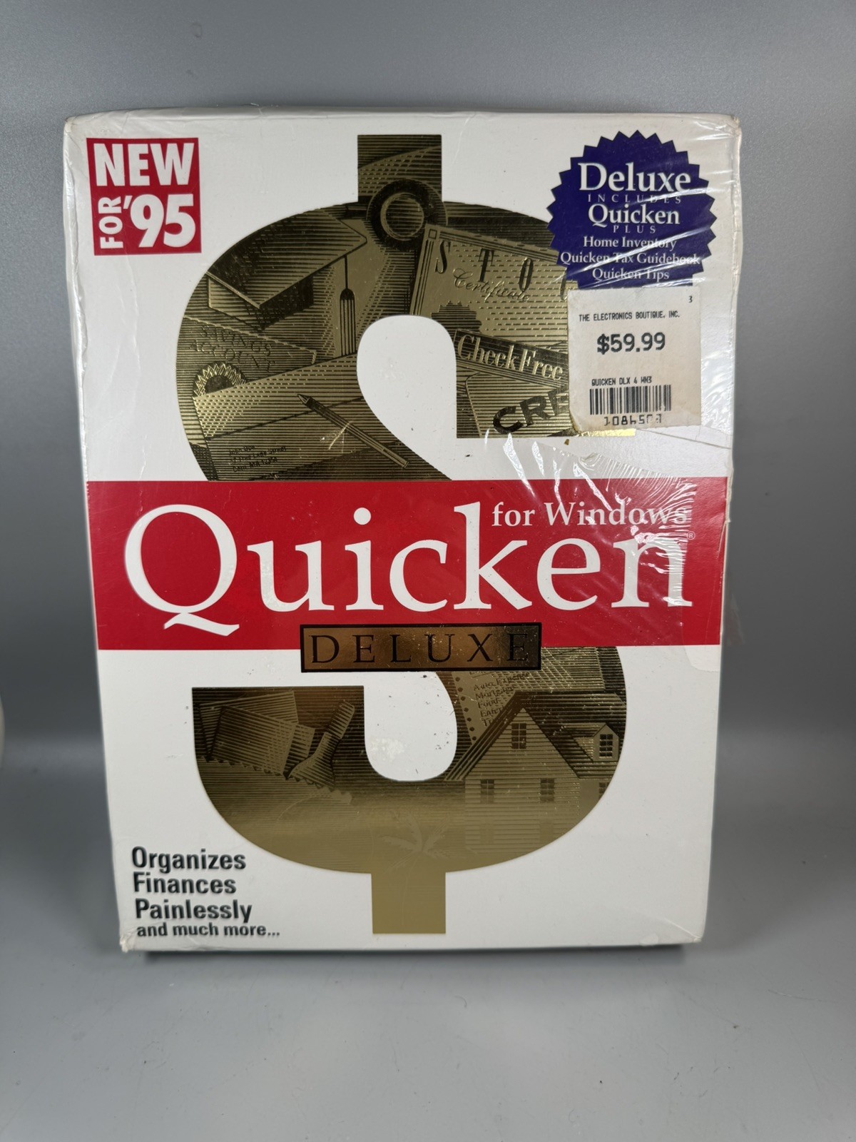 Quicken Deluxe for Windows 95 Vintage PC Software NEW Sealed Damaged Wrap