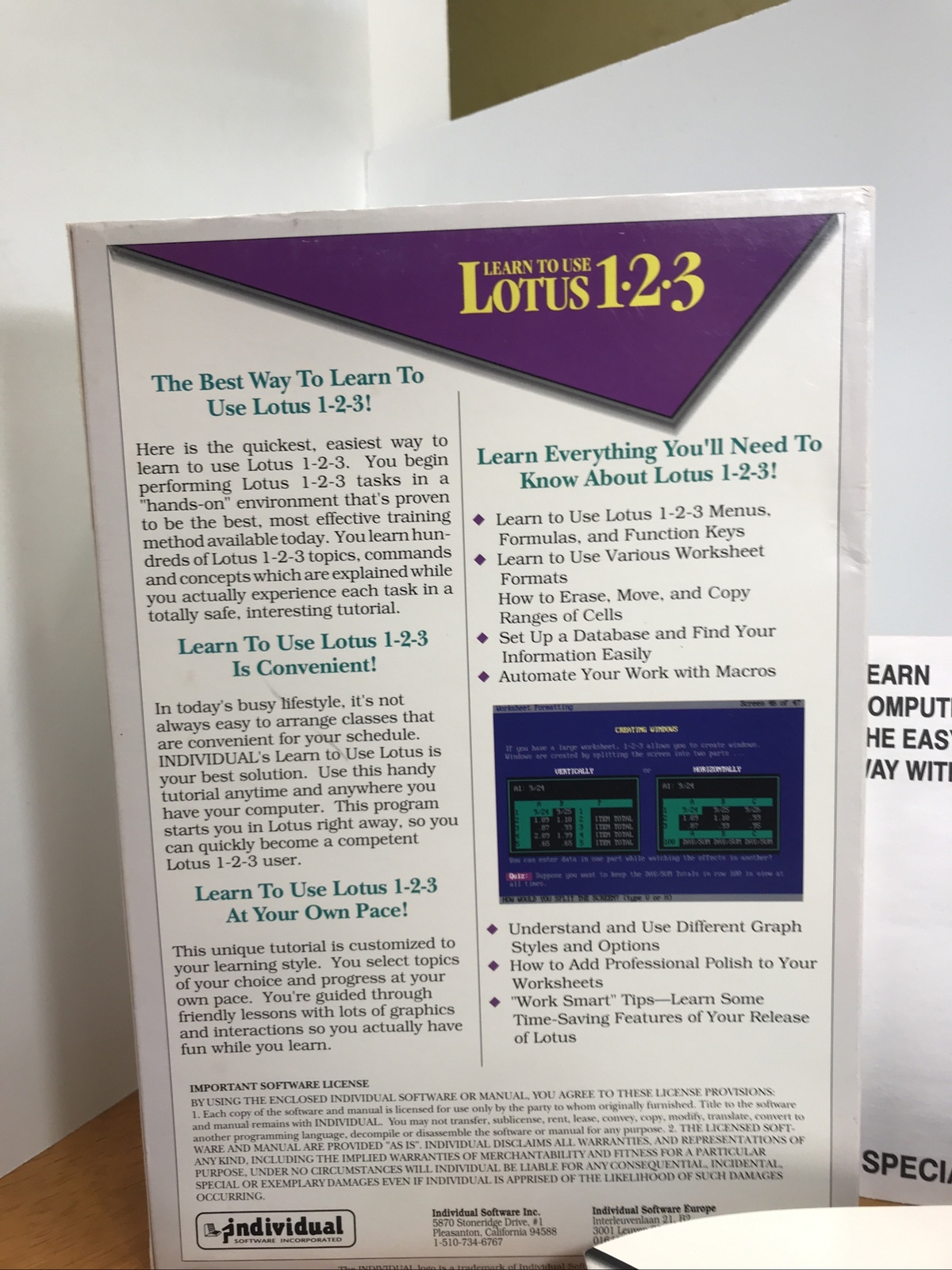**Vintage LEARN TO USE LOTUS 1-2-3 INDIVIDUAL SOFTWARE TUTOR RETAIL PACKAGE