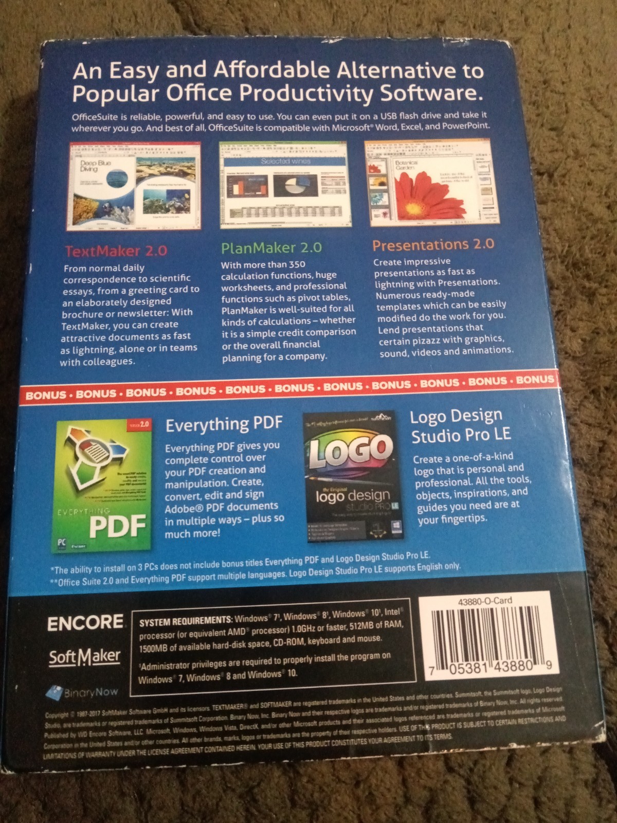 Office Suite 2.0 Home & Business for Windows PC CD-ROM 3 Programs Sealed