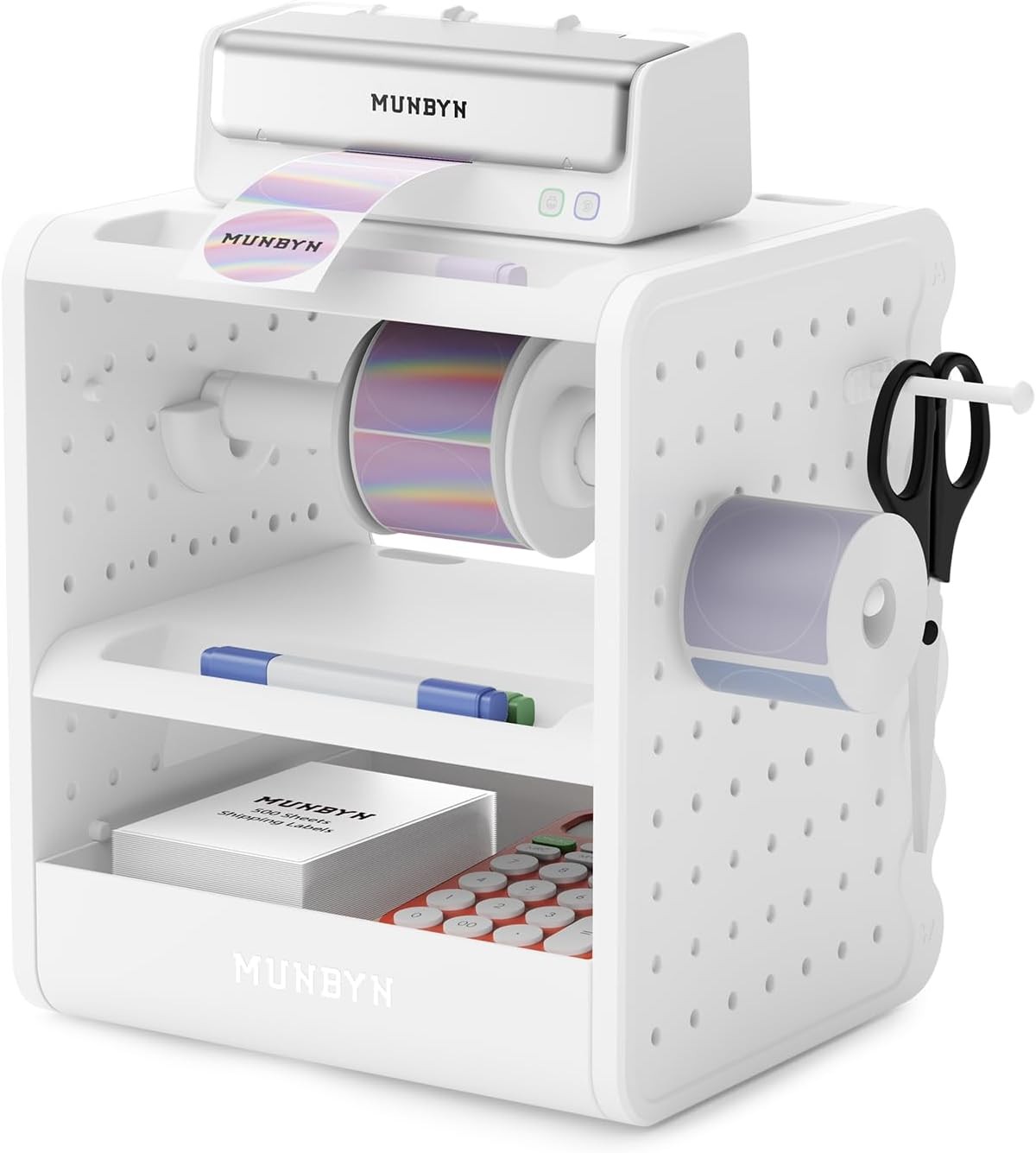 ILH03 4×6 Thermal Label Holder, 5-in-1 Sticker Holder with 3-Tier Shelf,