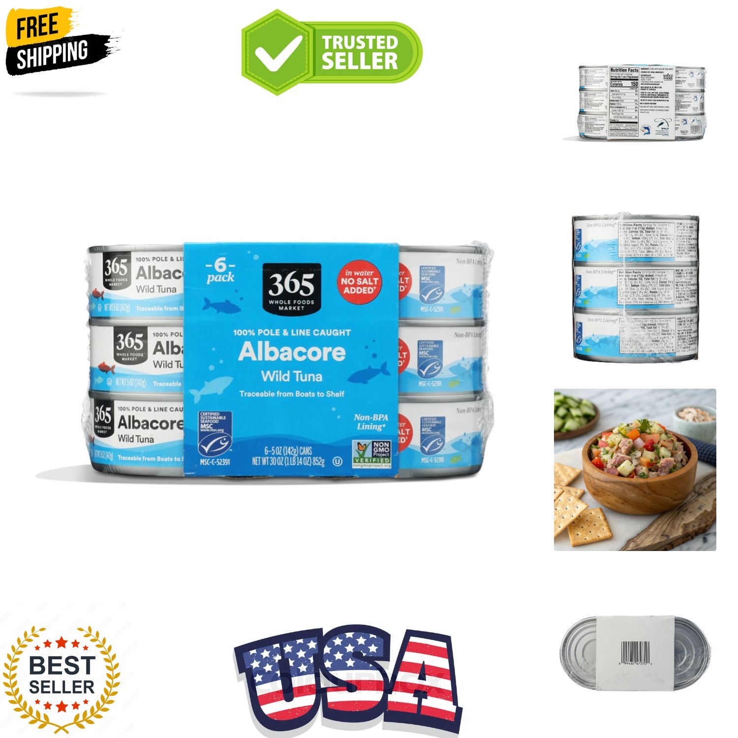 No Salt Albacore Tuna in Water 6pk, 5 Ounce