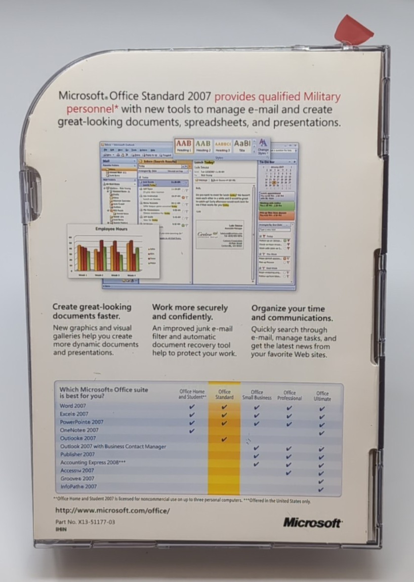 💻 Microsoft Office 2007 Standard Military Edition Disc & Key Good+ Used 💻