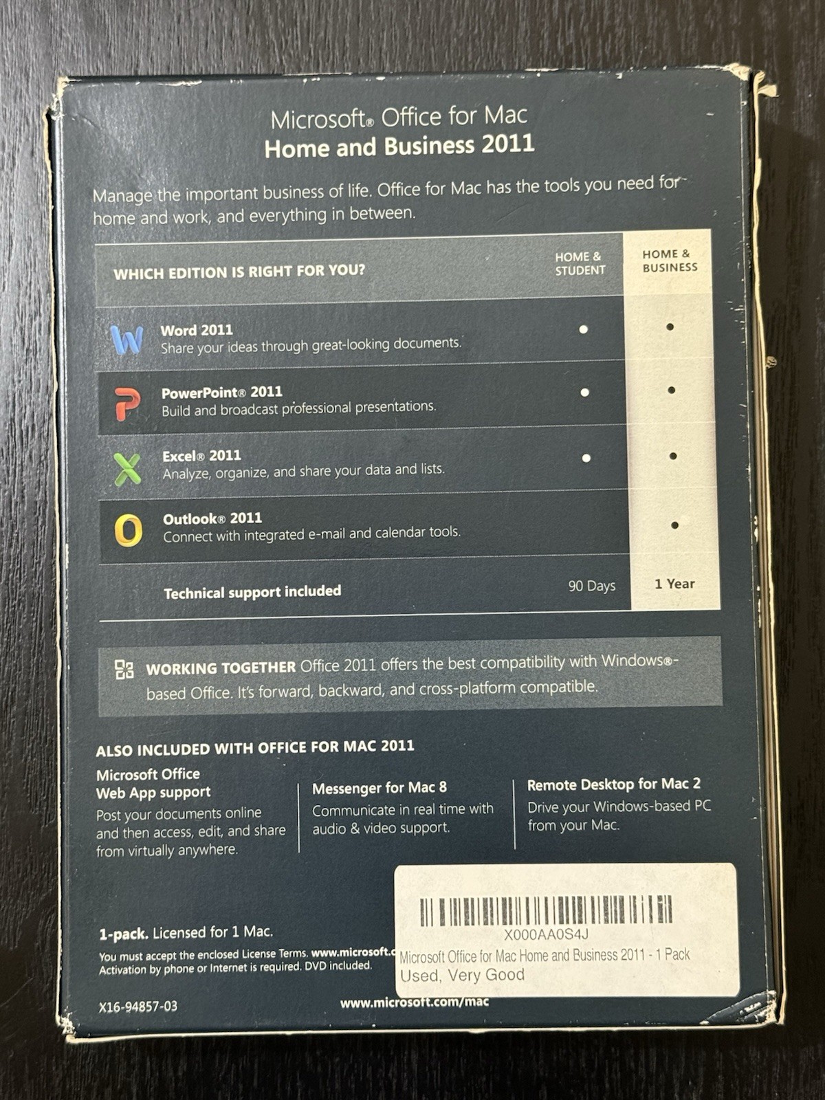 Microsoft Home and Business 2011 (1 User / 1 Computer) – Full Version MAC OFFICE