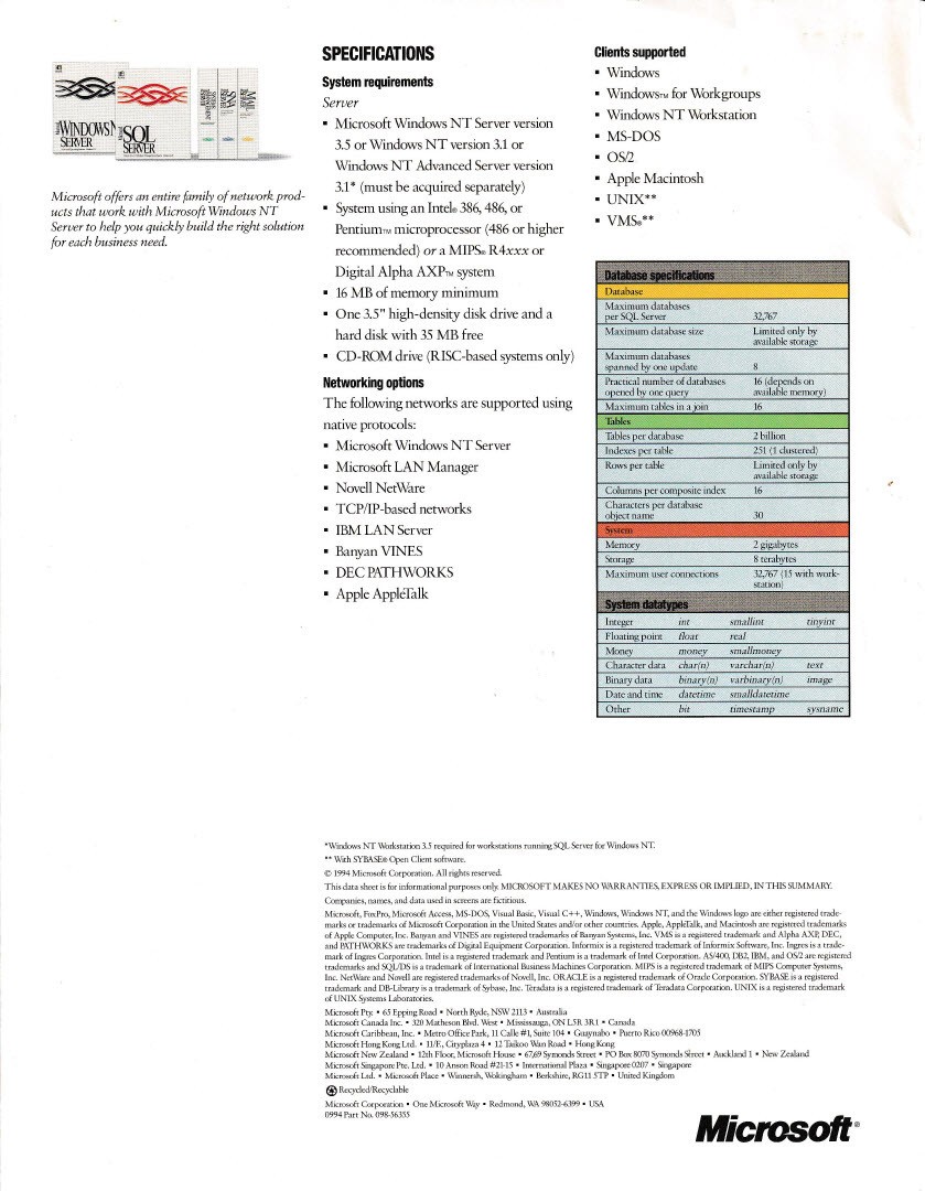 Vintage Software – Microsoft SQL Server v6.5 & v4.21 (full), v2000 EE (eval kit)