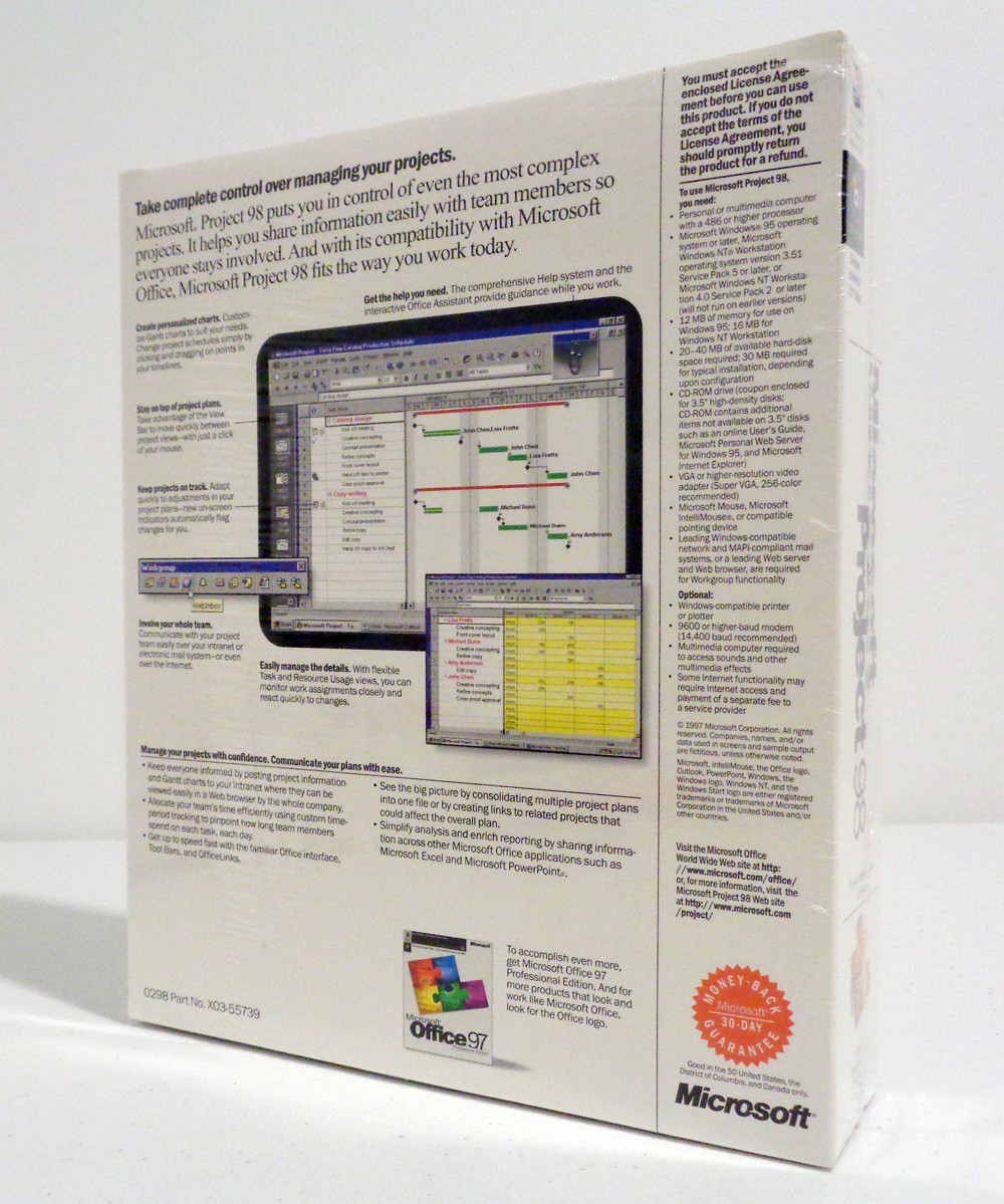 Microsoft Project 98 Full Version Software for Windows 95 PC Retail Box NEW