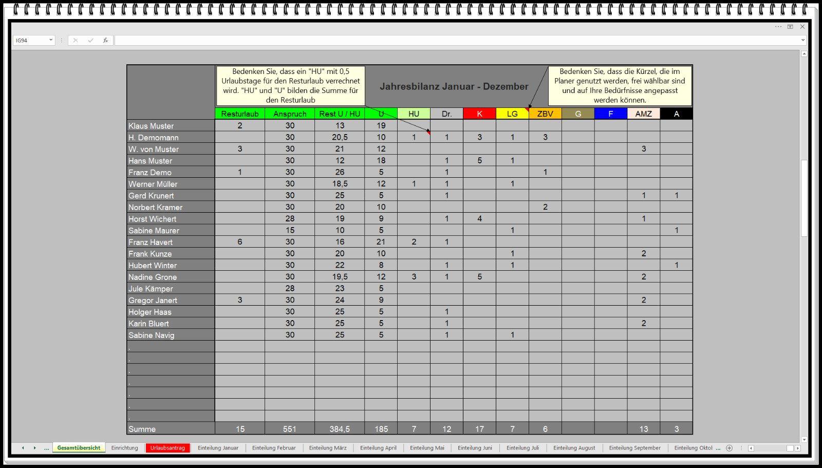 Personnel plan schedul occupancy plan machine occupancy holiday plan 2026 2027