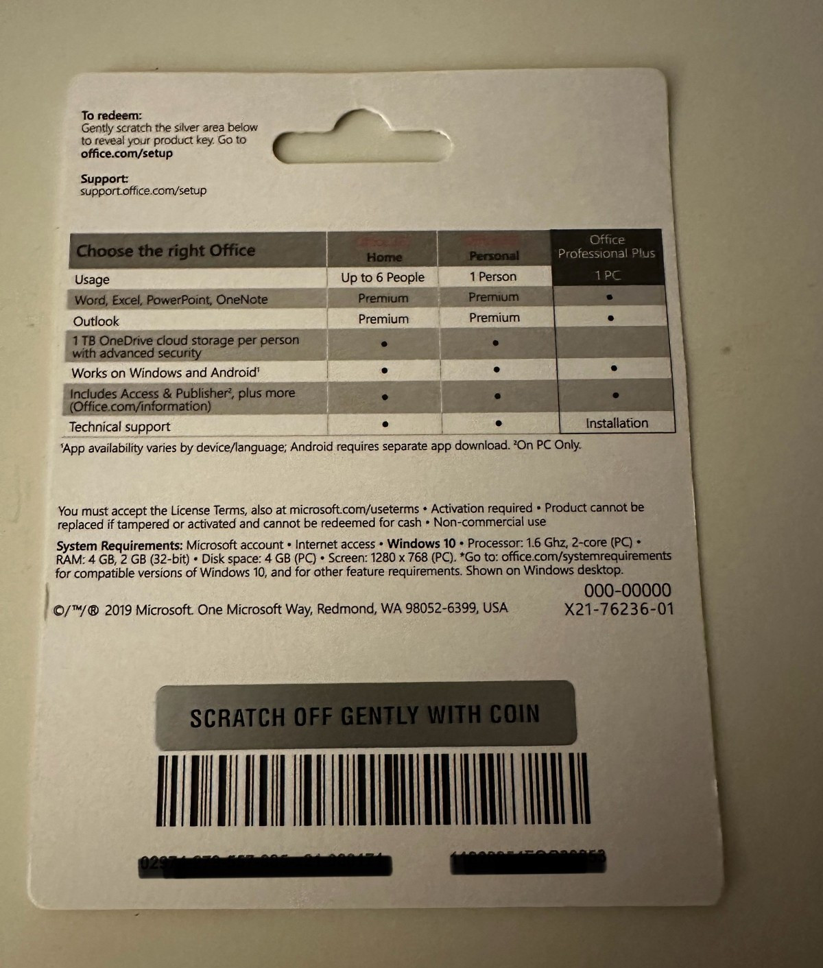 Microsoft Office Pro Plus 2019 1 PC Retail Lifetime product card Lifetime 1 user