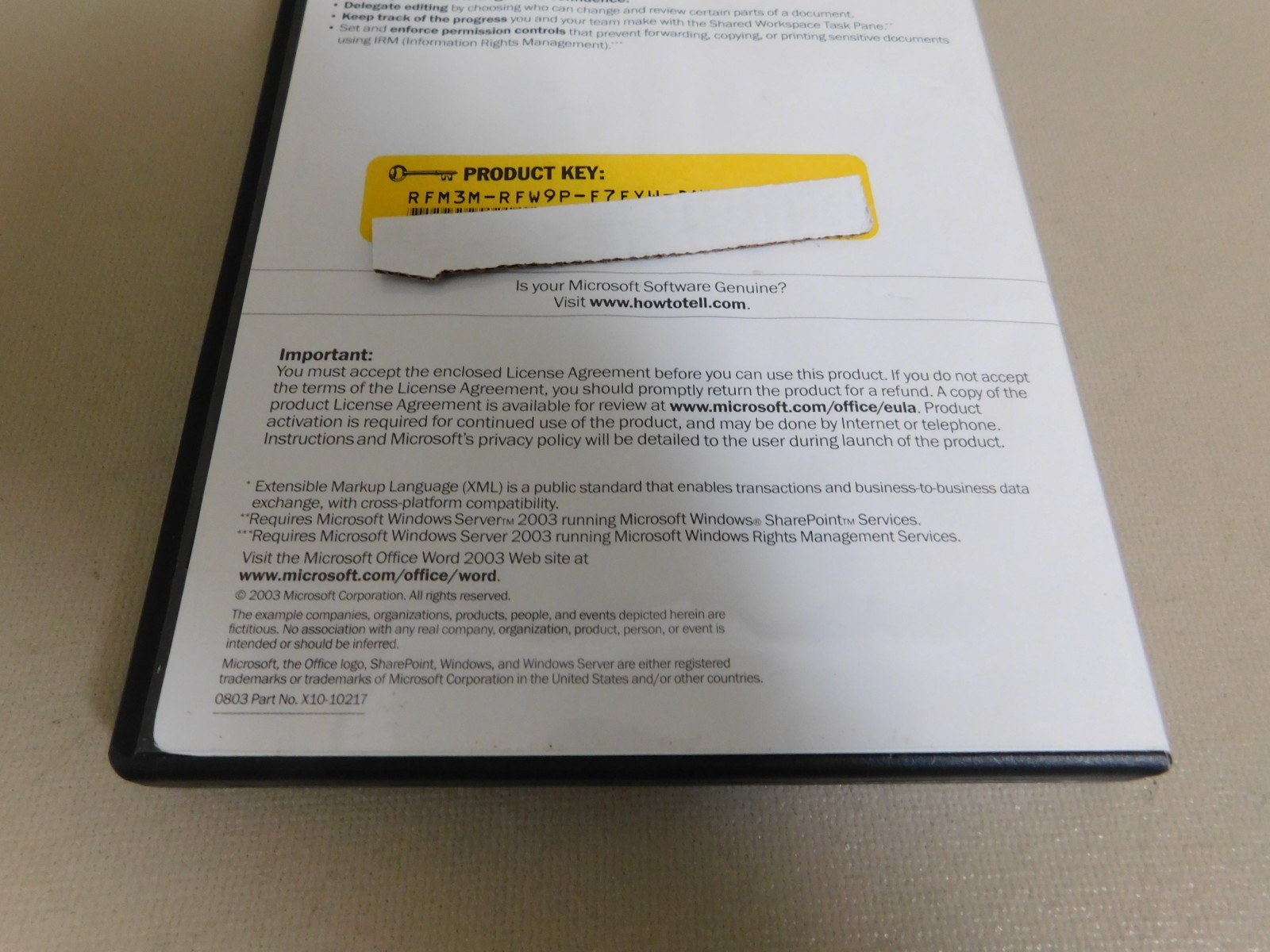 Microsoft Office WORD 2003 Case & Disc with Product Key Disc VGC Clean