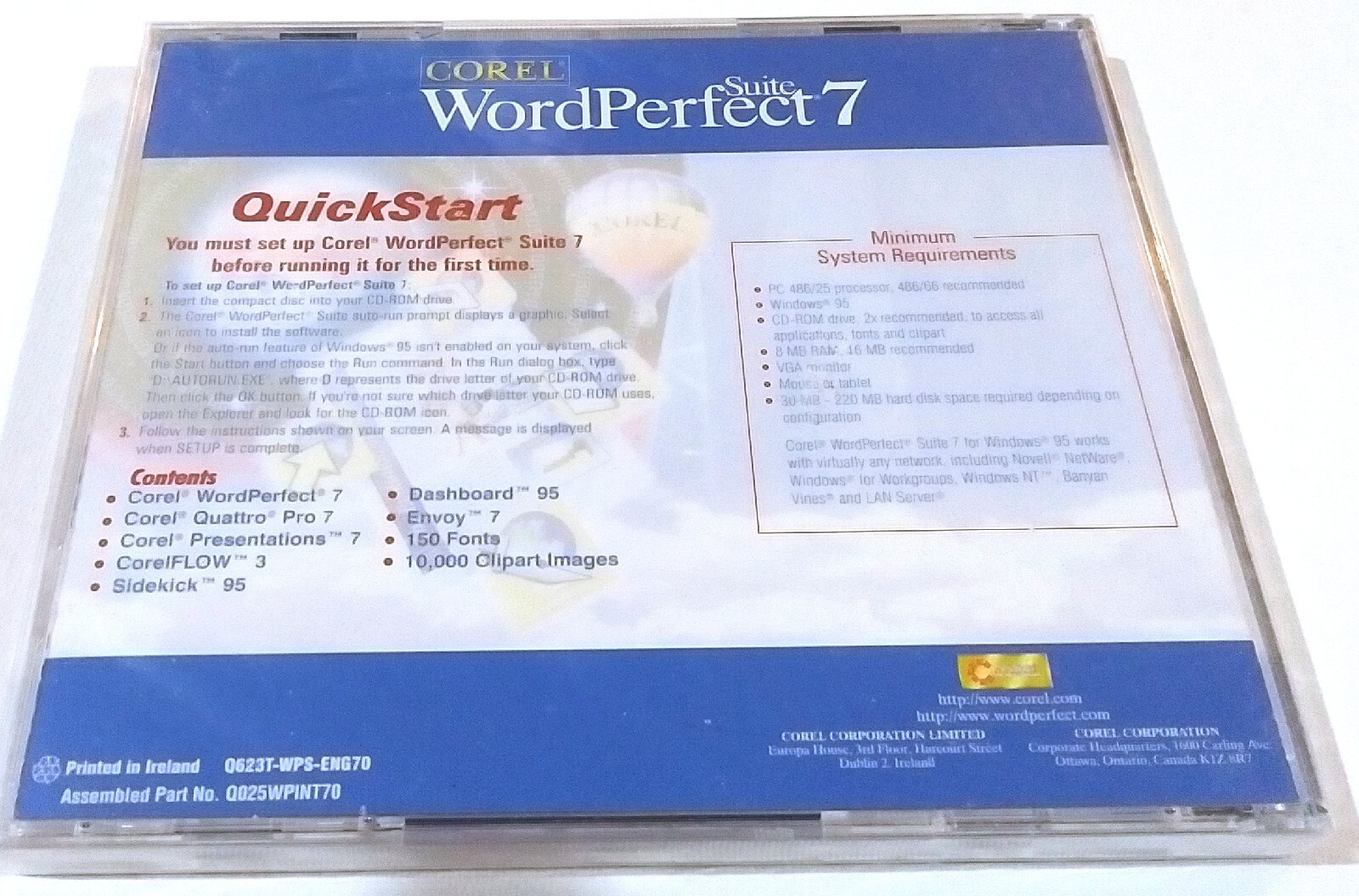 NEW – COREL WORDPERFECT 7 SUITE SOFTWARE FOR WINDOWS CD 1995 PRINTED IN IRELAND