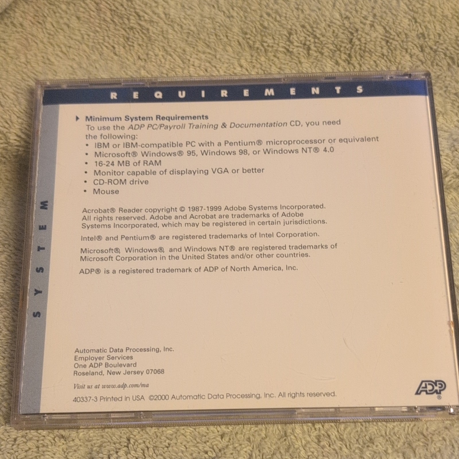 ADP PC/Payroll for Windows 3.11 CD, Payroll, Win95/98/NT, English