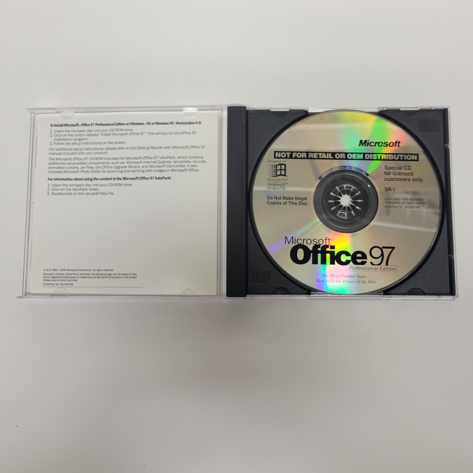 Vintage Microsoft Office 97 Professional Edition SR1 w/ CD Key Windows NT 95