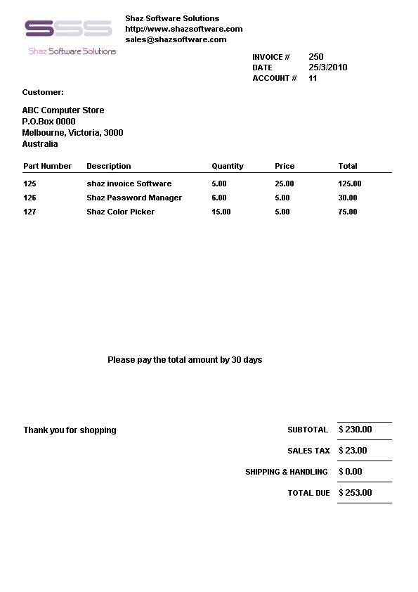 Shaz Invoice Software Business System Billing Generator Maker Creator AT SOFT01