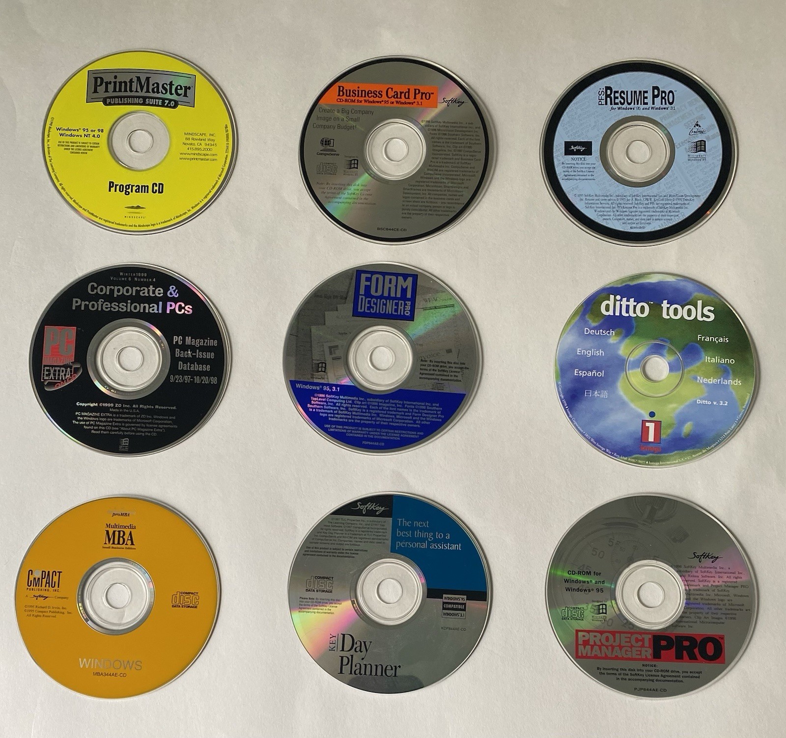 Lot of 9 Vintage Microsoft Windows Business/Office/Productivity Software Discs