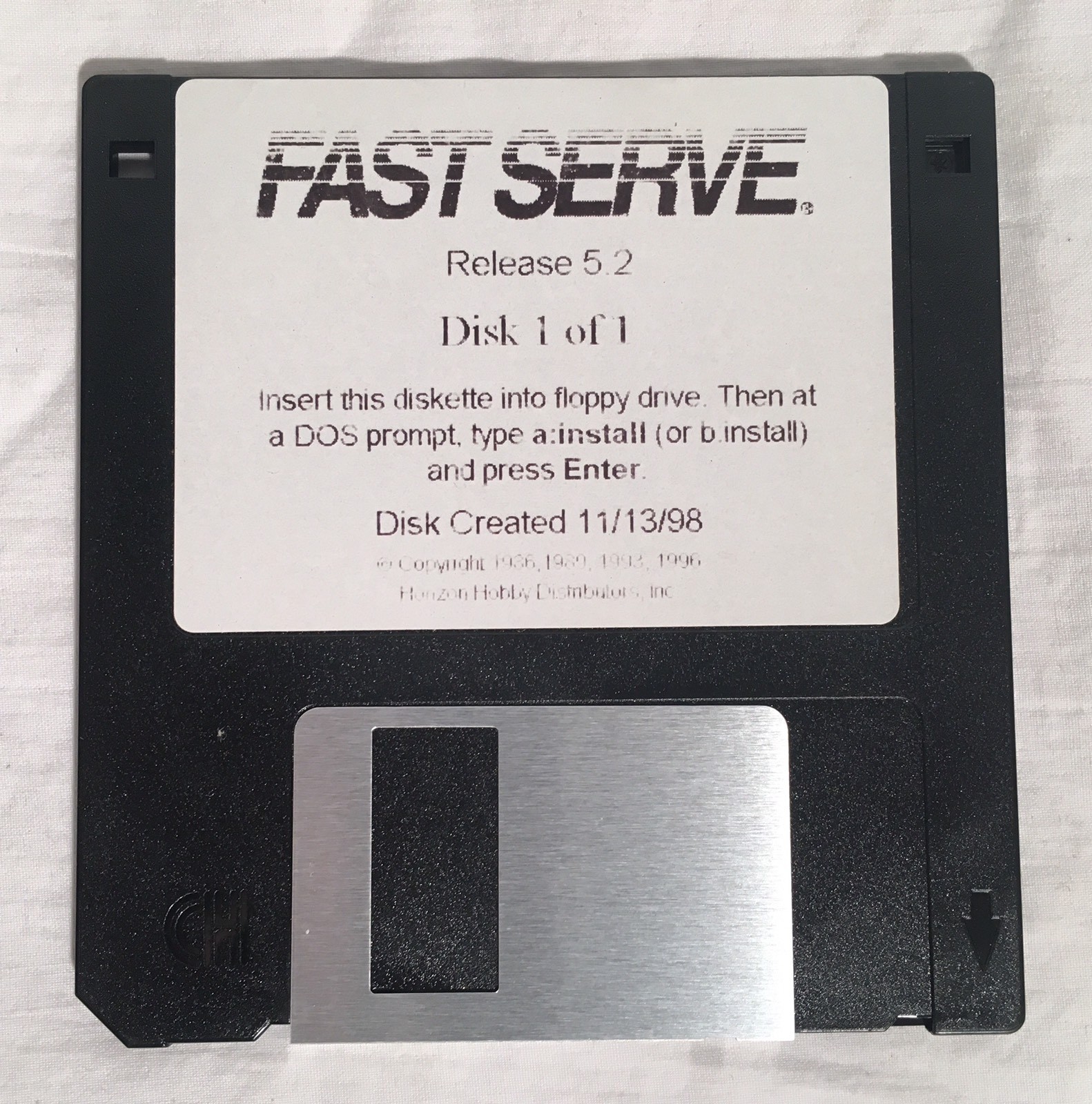 Vintage Horizon Hobby FAST SERVE 5.2 Business Software DOS 3.5″ Disk In Envelope