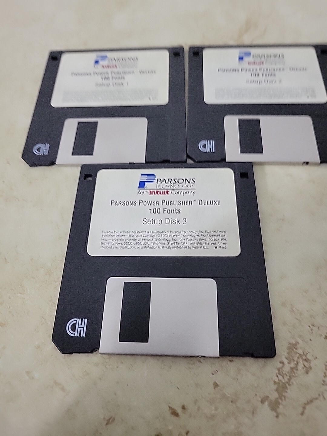 Vintage Parsons Technology Software Power Publisher Deluxe 100 Fonts 3 Disks